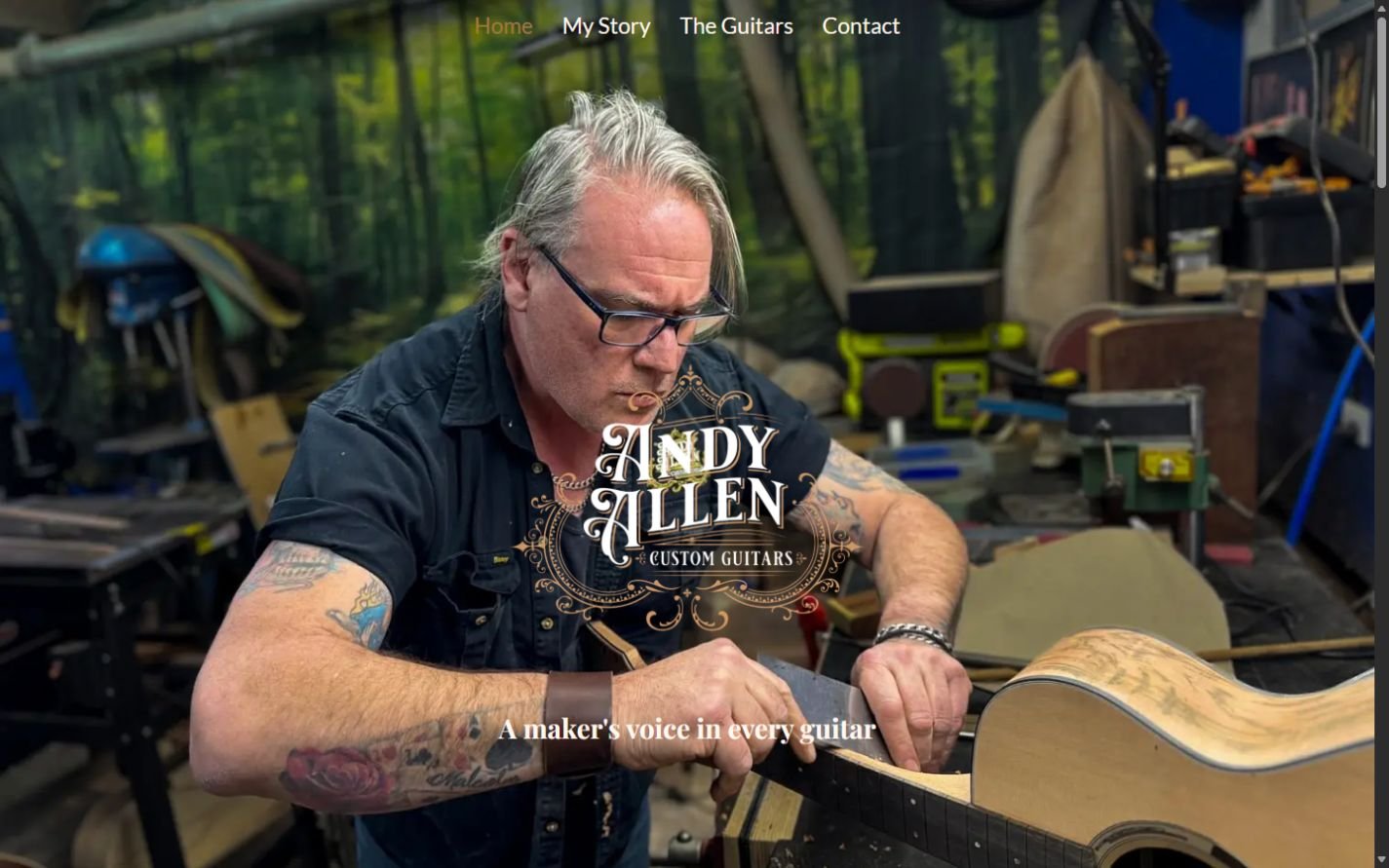 Andy Allen Custom Guitars website homepage