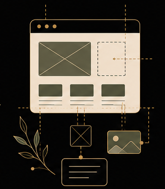 Illustration of a website layout being designed and built
