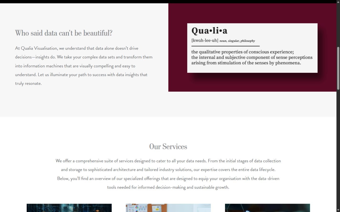 Qualia Visualisation website services section