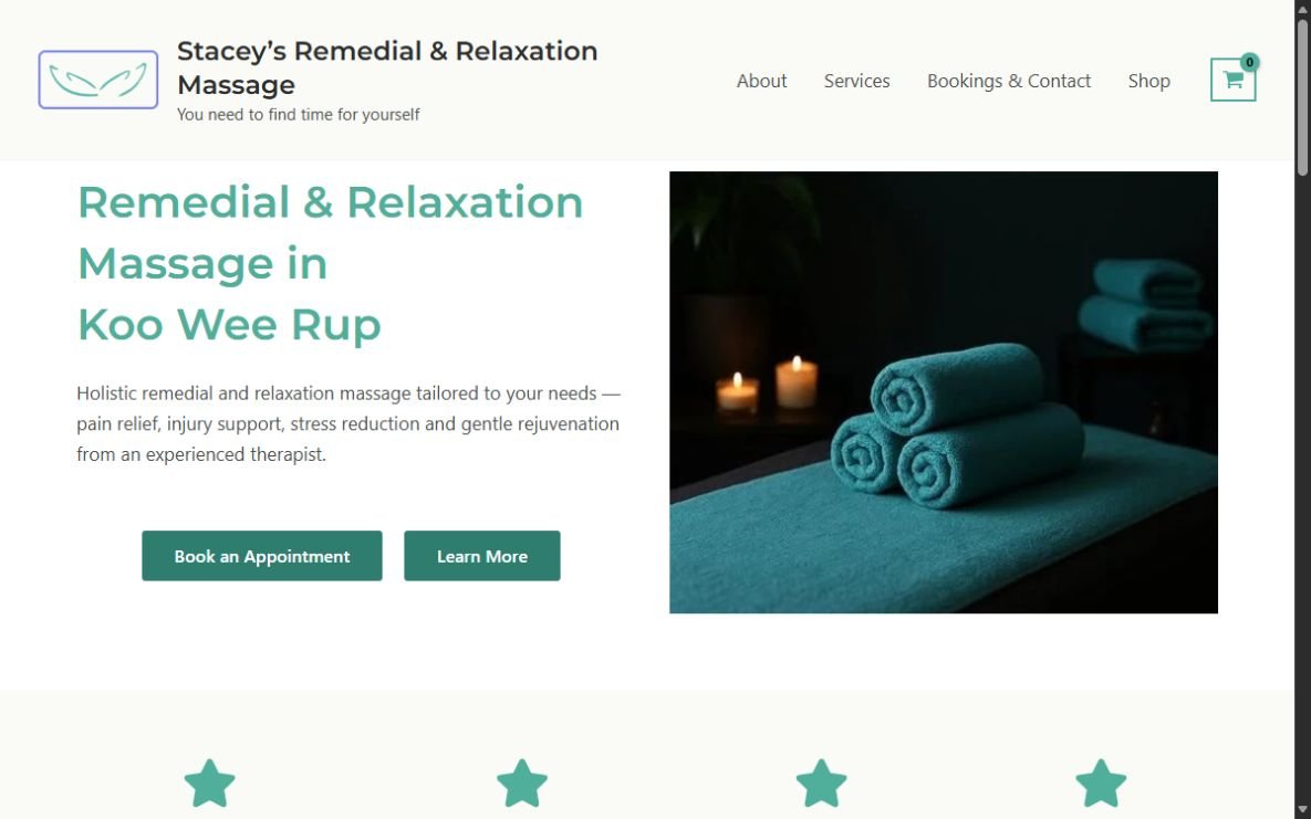 Stacey's Massage website homepage